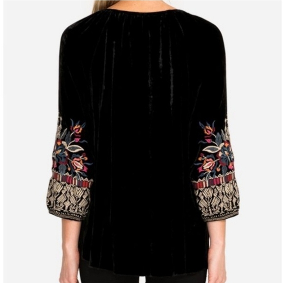 Johnny Was Silk Blend Claude Black Velvet Embroidered Peasant Tunic Top Sz Large - Picture 4 of 12